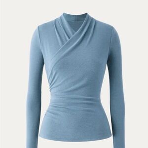 NWT OGL Dusk Blue Medium Eco-Mousse® Crossover Ruched Long Sleeve (Surplice) Top